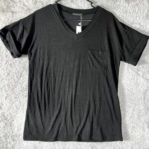 Miholl T Shirt Womens Medium Black Cotton Stretch Casual V Neck Everyday Wear